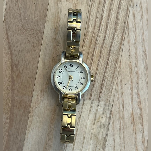 Carriage Ladies Watch Indiglo White Dial Two Tone Stretch Stainless Bracelet - Picture 4 of 8